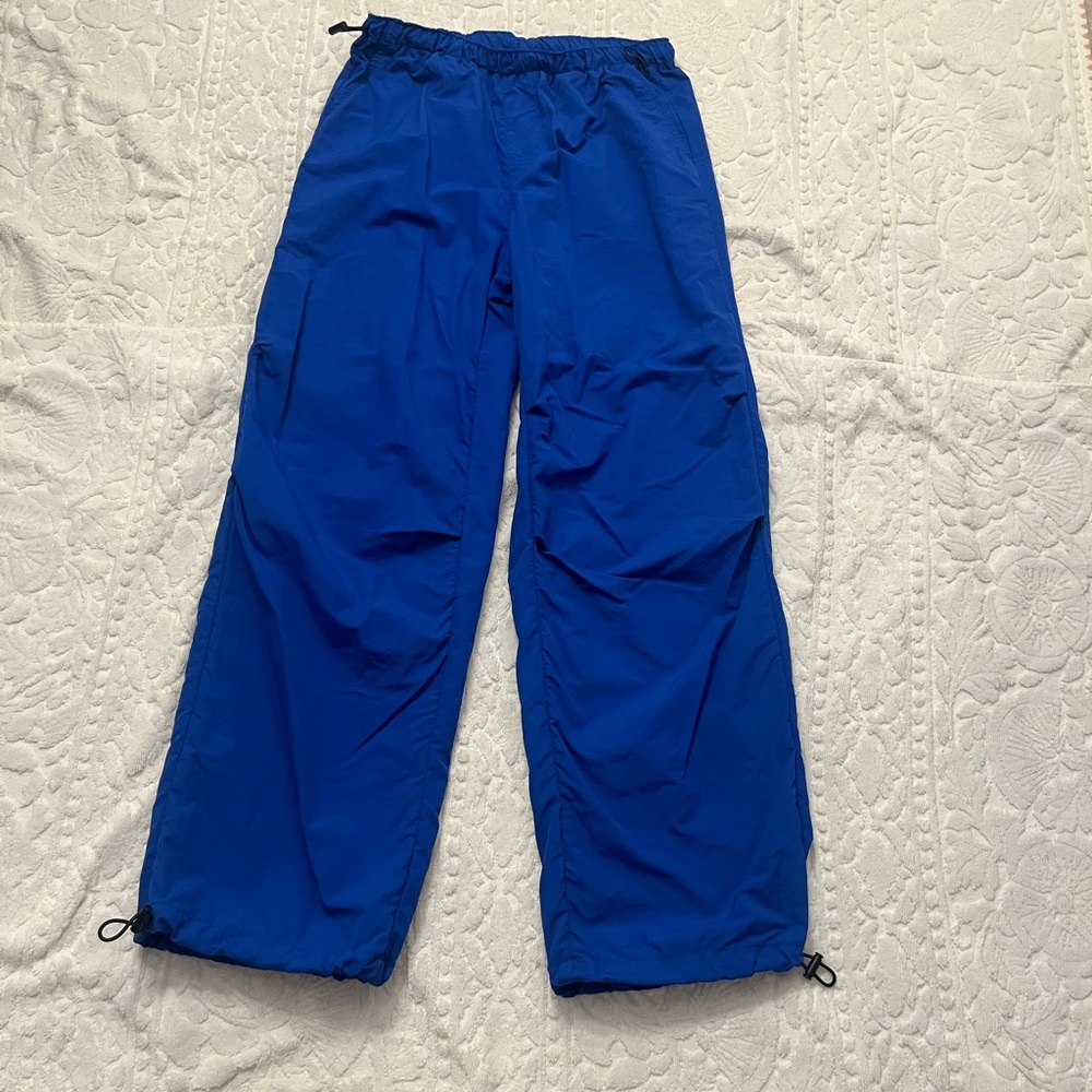 Wide Leg Women's Blue Elastic Waist Cargo Pants